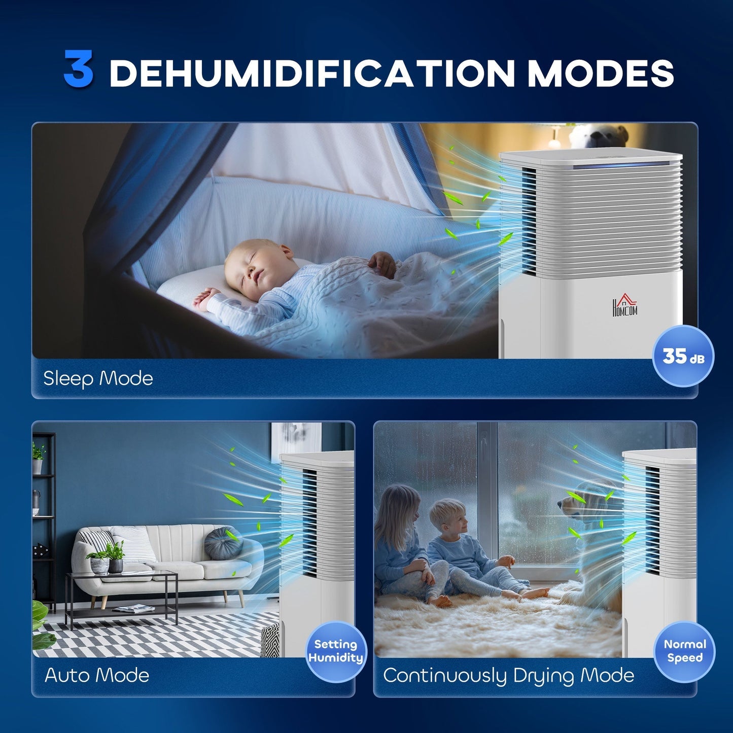 HOMCOM 12L/Day 2000ML Portable Quiet Dehumidifier for Home Laundry Room Bedroom Basement, Electric Moisture Air De-Humidifier with 3 Modes