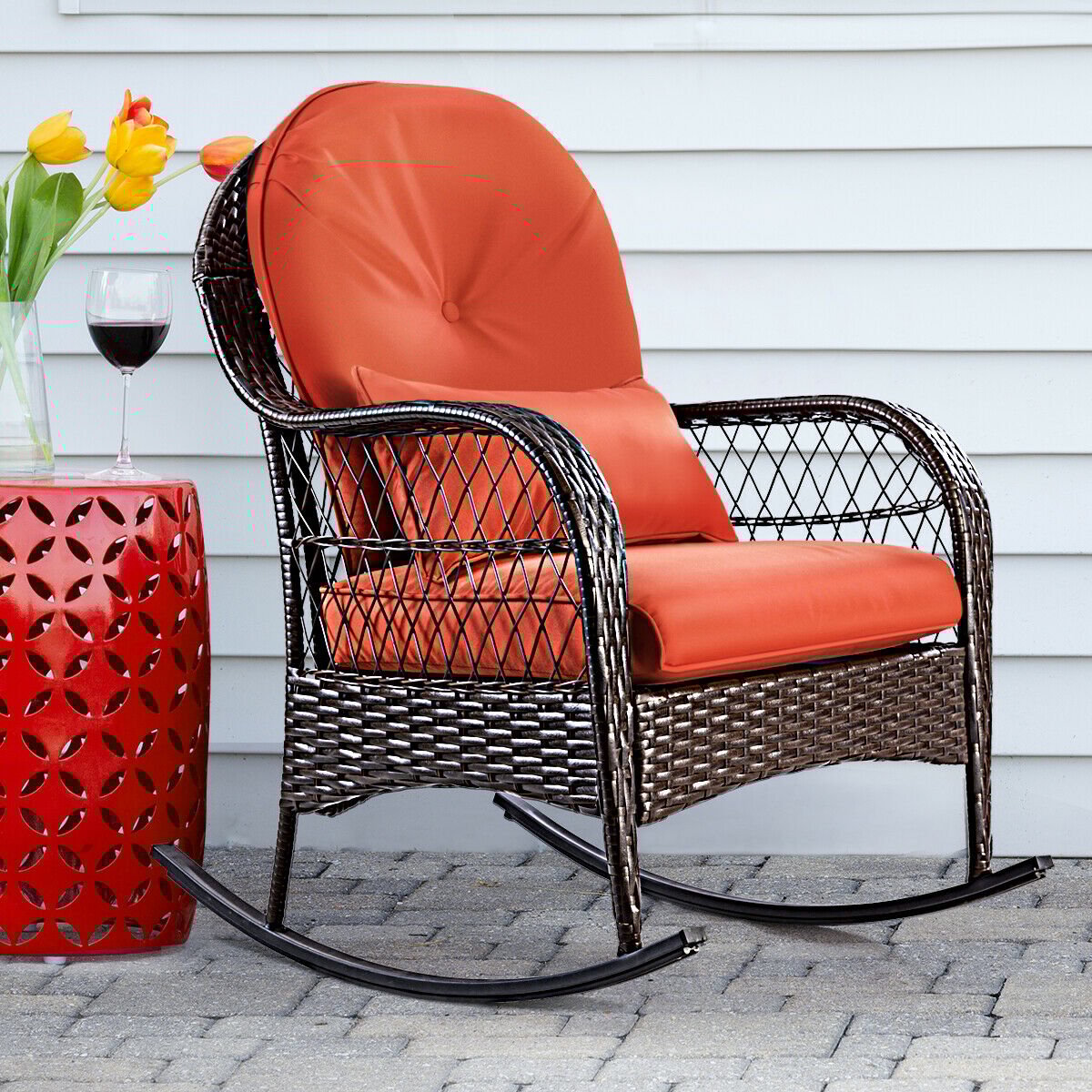 Rattan Rocking Chair with Cushions