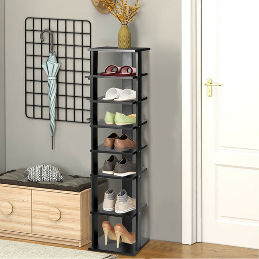 Wooden Vertical Shoe Rack with 7 Shelves-Black