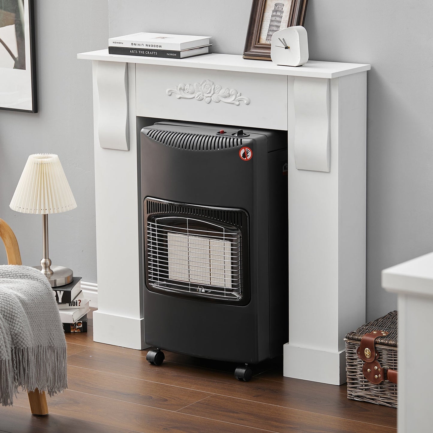 Black 4.2KW Portable Heater Free Standing Heating Cabinet Butane Gas Heater
