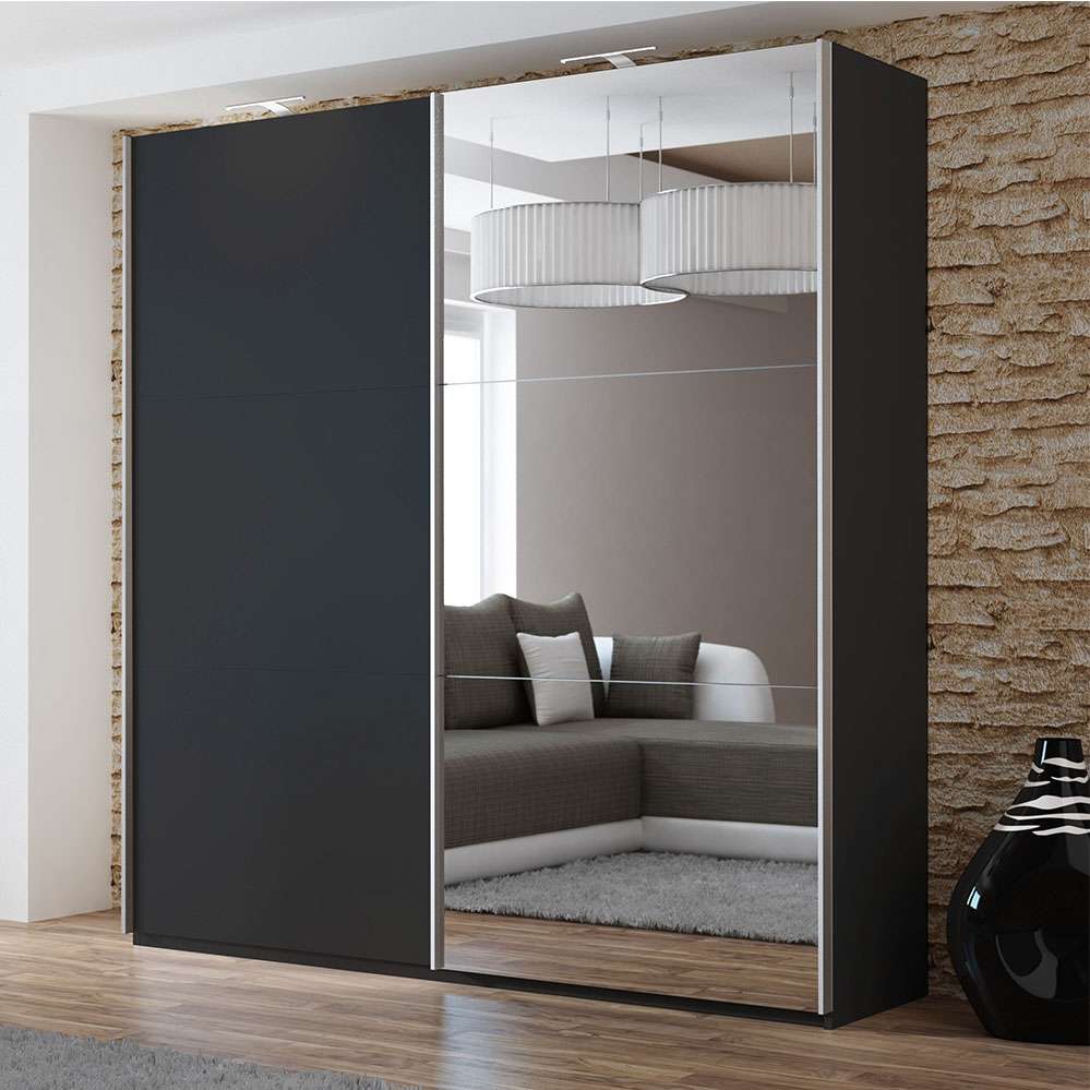 Black Mirrored Sliding Door Wardrobe 200cm – OXFORD