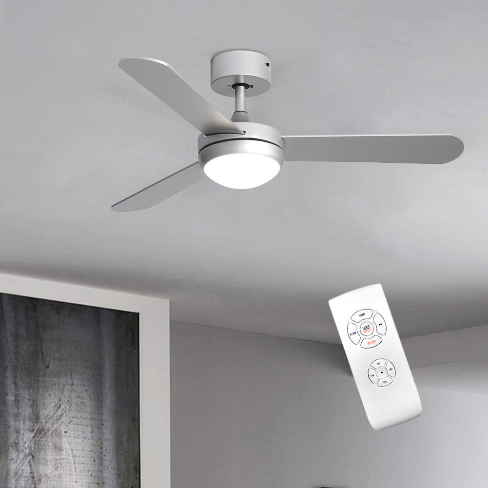 Silver 3 Blade Ceiling Fan with LED Lamp & Remote Control 42Inch