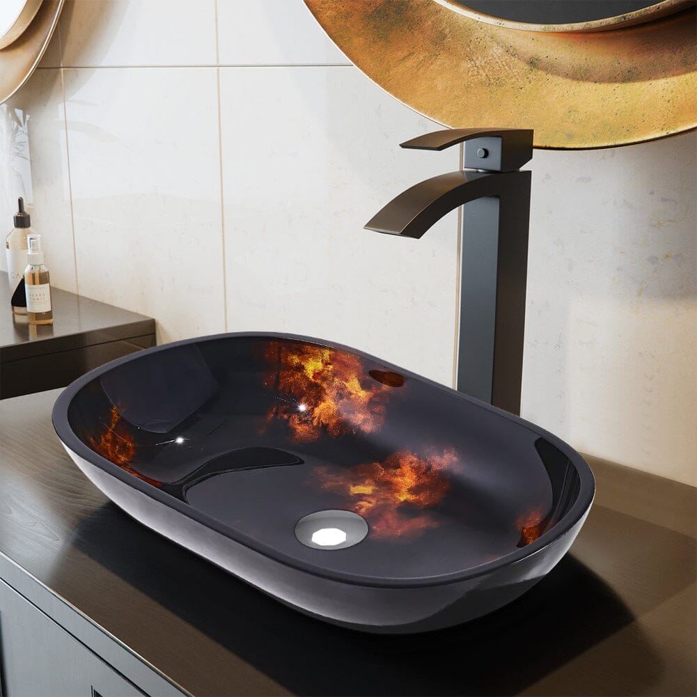 54cm W Oval Bathroom Art Tempered Glass Sink
