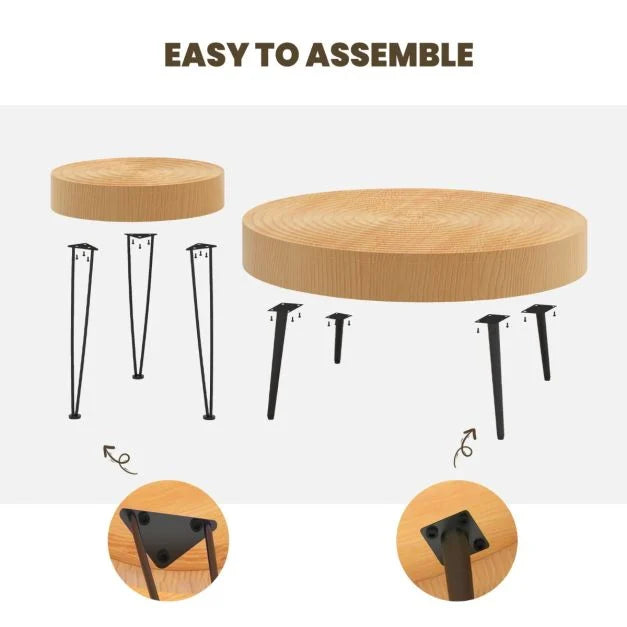 Set of 2 Solid Wood Farmhouse Round Coffee Tables