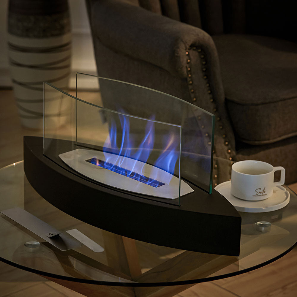 60cm Wide Black Tabletop Bio-Ethanol Fireplace with Flame Guard