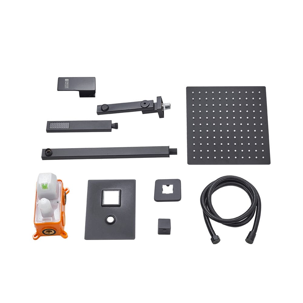 Sliver/Black Chrome Plated Square Concealed Showerhead and Handshower Mixer Set