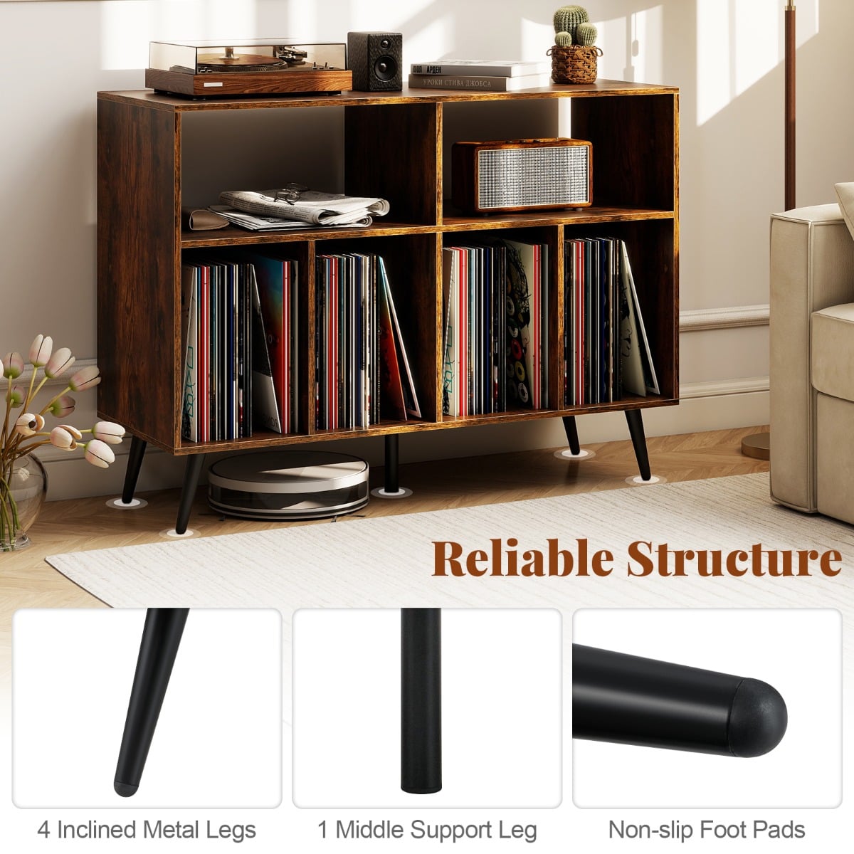 Record Player Stand 3-Tier Turntable Stand-Rustic Brown