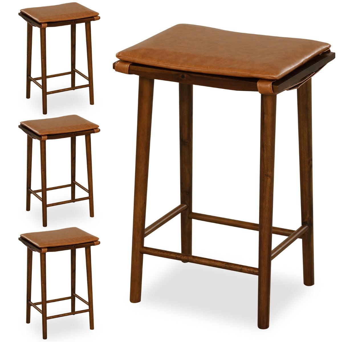 Set of 2 69cm Dining Barstools with Footrest & Removable Cushion