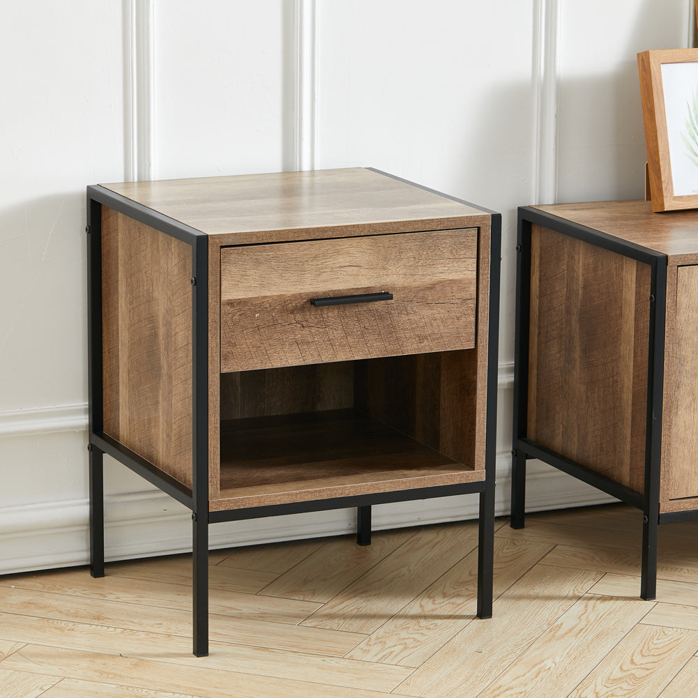 Storage Bedside Table 2 Shelves End Table Industrial Nightstand