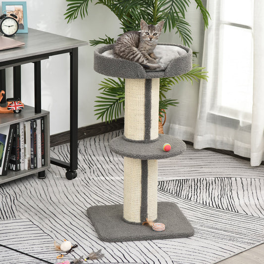 PawHut 91cm Cat Tower Scratching Posts Cat Tree for Indoor Kittens Activity Centre Grey