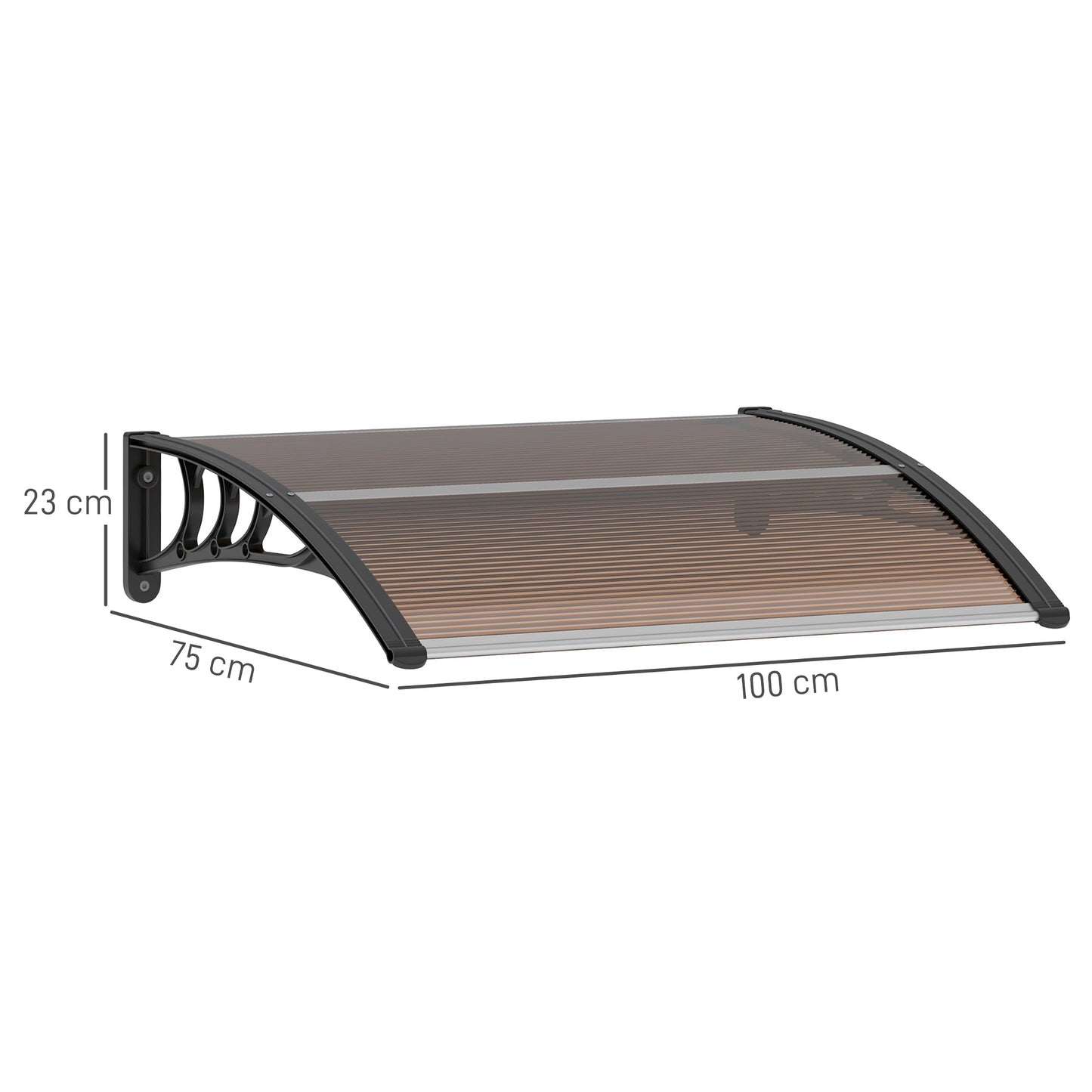 Markiza zewnętrzna Outsunny na drzwi wejściowe, aluminiowa, sztywna, z poliwęglanu, chroniąca przed deszczem, odporna na promienie UV, 100 x 75 cm, brązowa