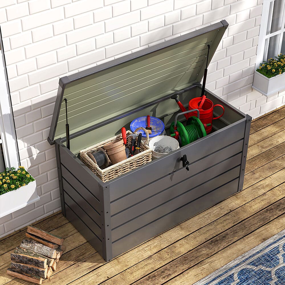 350L Grey Metal Outdoor Garden Storage Box Lockable