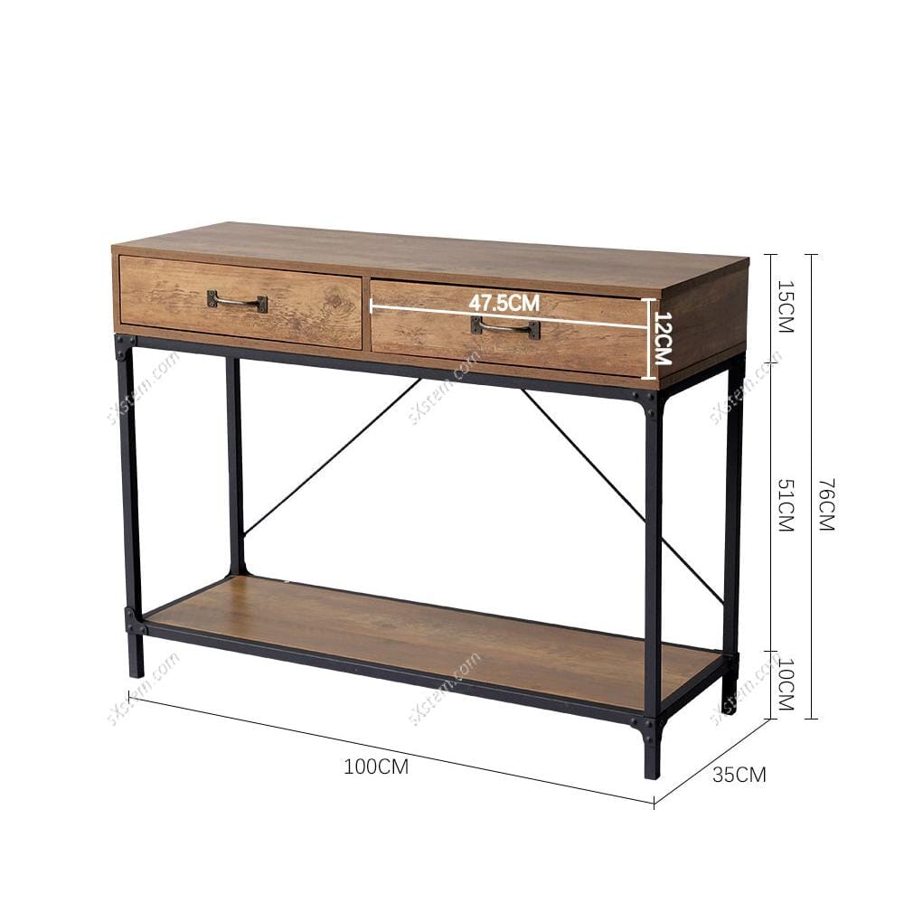 Industrial Wood Side Table with Drawers