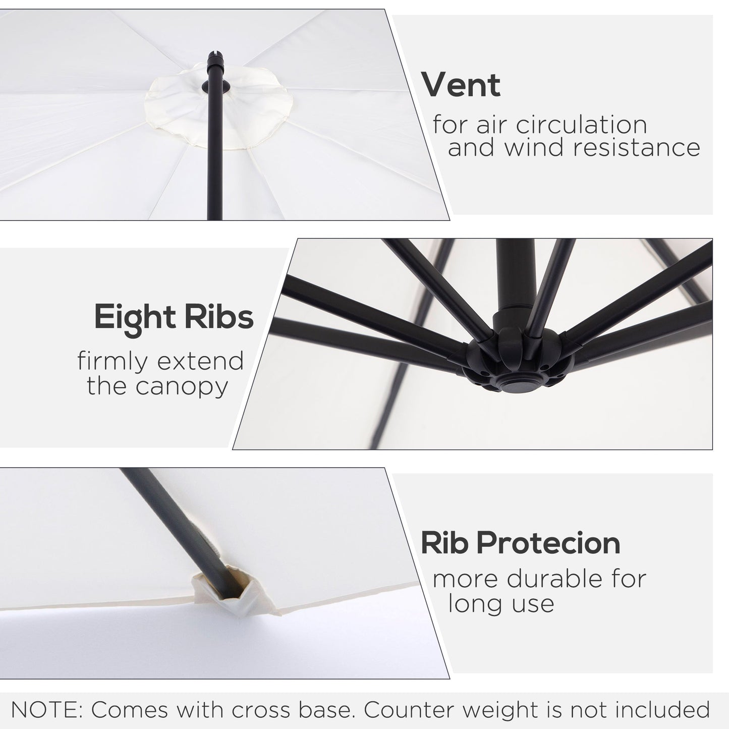 Outsunny 3m Banana Umbrella Parasol, Offset Cantilever Parasol Umbrella with Cross Base, Cream White