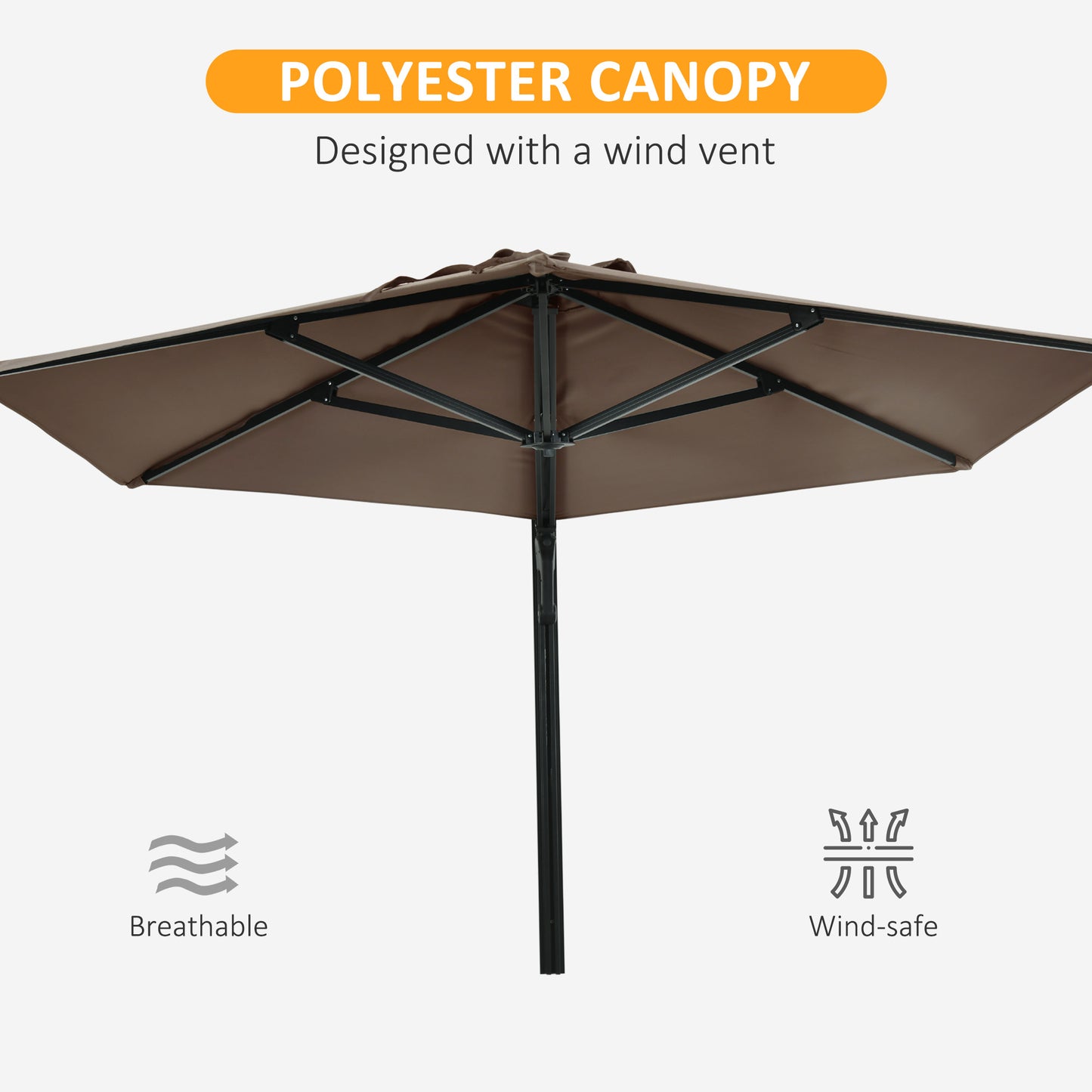 Outsunny 2,5 m Parasol ścienny, ręcznie pchany parasol ogrodowy z daszkiem obrotowym o 180 stopni na werandę, taras, do ogrodu, 250 cm, khaki