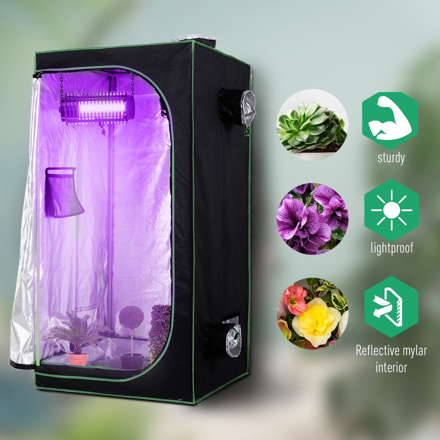 Outsunny Grow Tent odblaskowy Mylar Hydroponiczny z regulowanymi otworami wentylacyjnymi i tacką podłogową do uprawy roślin w pomieszczeniach, 80 x 80 x 160 cm (31,5" x 31,5" x 63")