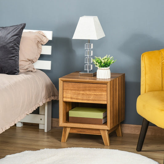 HOMCOM Modern Bedside Table Nightstand in Walnut Brown, image 2