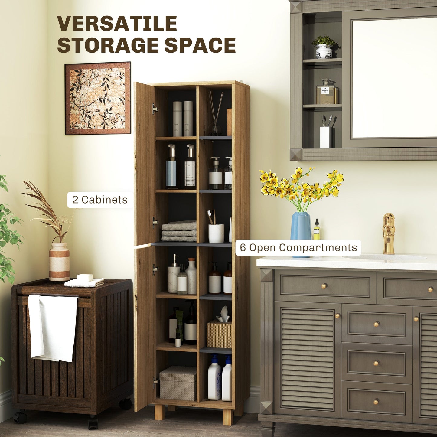 Szafka łazienkowa HOMCOM Multi-Storage Slim - imitacja drewna