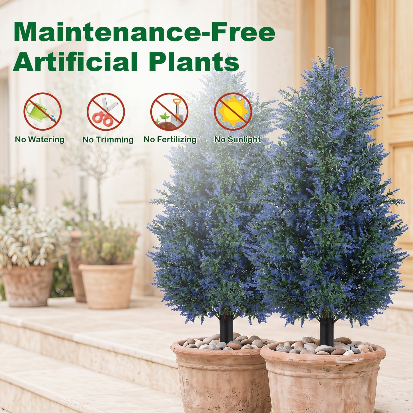 2 Pack 100cm Artificial Lavender Topiary Trees with Ground Spikes