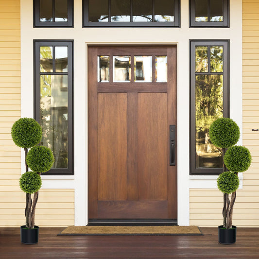 2 Pack 120 CM Artificial Boxwood Topiary Ball Tree with Triple Ball for Home Office