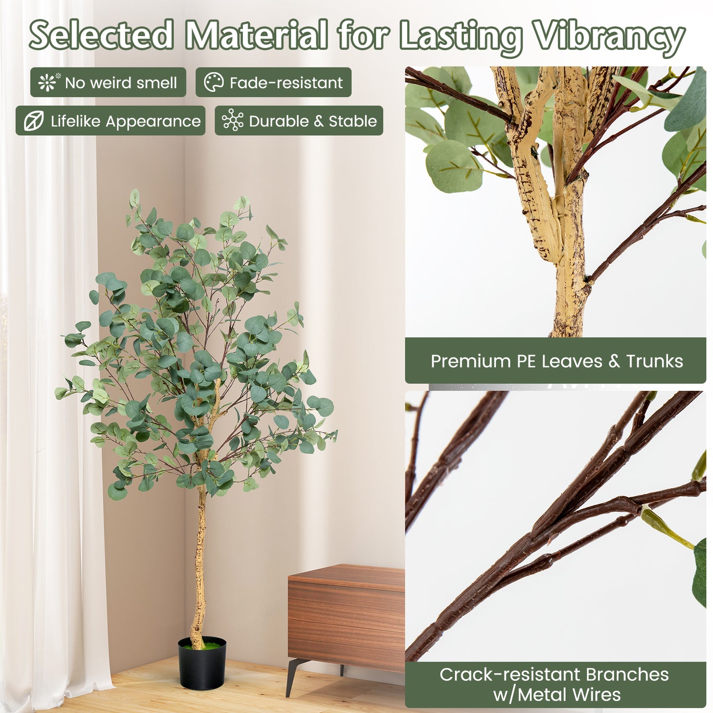 2-Piece 1.65 m Artificial Eucalyptus Tree with Silver Dollar Leaves