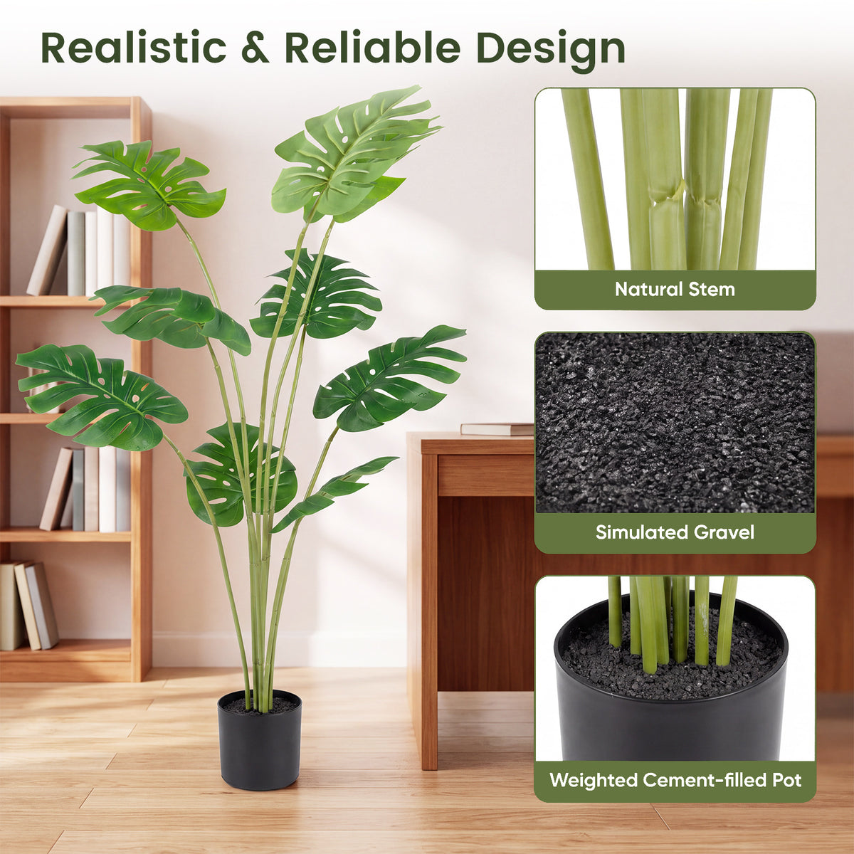 2 Pieces 120 cm Artificial Monstera Deliciosa Plant in Pot
