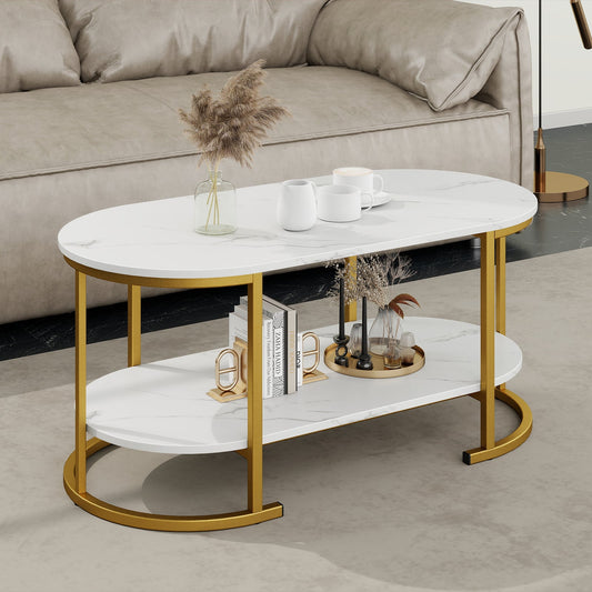 2-Tier Oval Coffee Table in White, image 2