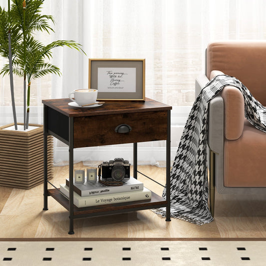 2-tier Nightstand Bedside End Sofa Coffee Table Set of 2 for Bedroom Living Room-Rustic Brown