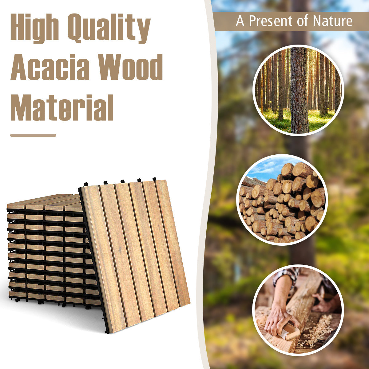 20 Pieces Acacia Wood Interlocking Floor Tiles for Terrace