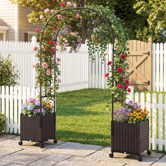 200cm Garden Arch Trellis with 2 Planter Boxes for Climbing Plants