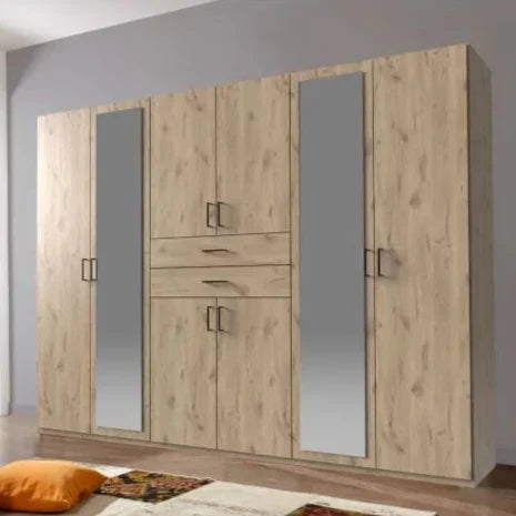 DOCKER 6 Door Mirrored Wardrobe Oak 270cm