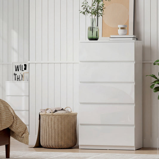 HOMCOM Chest of Drawers, 5-Drawer Storage Cabinets, Modern Dresser, Storage Drawer Unit for Bedroom