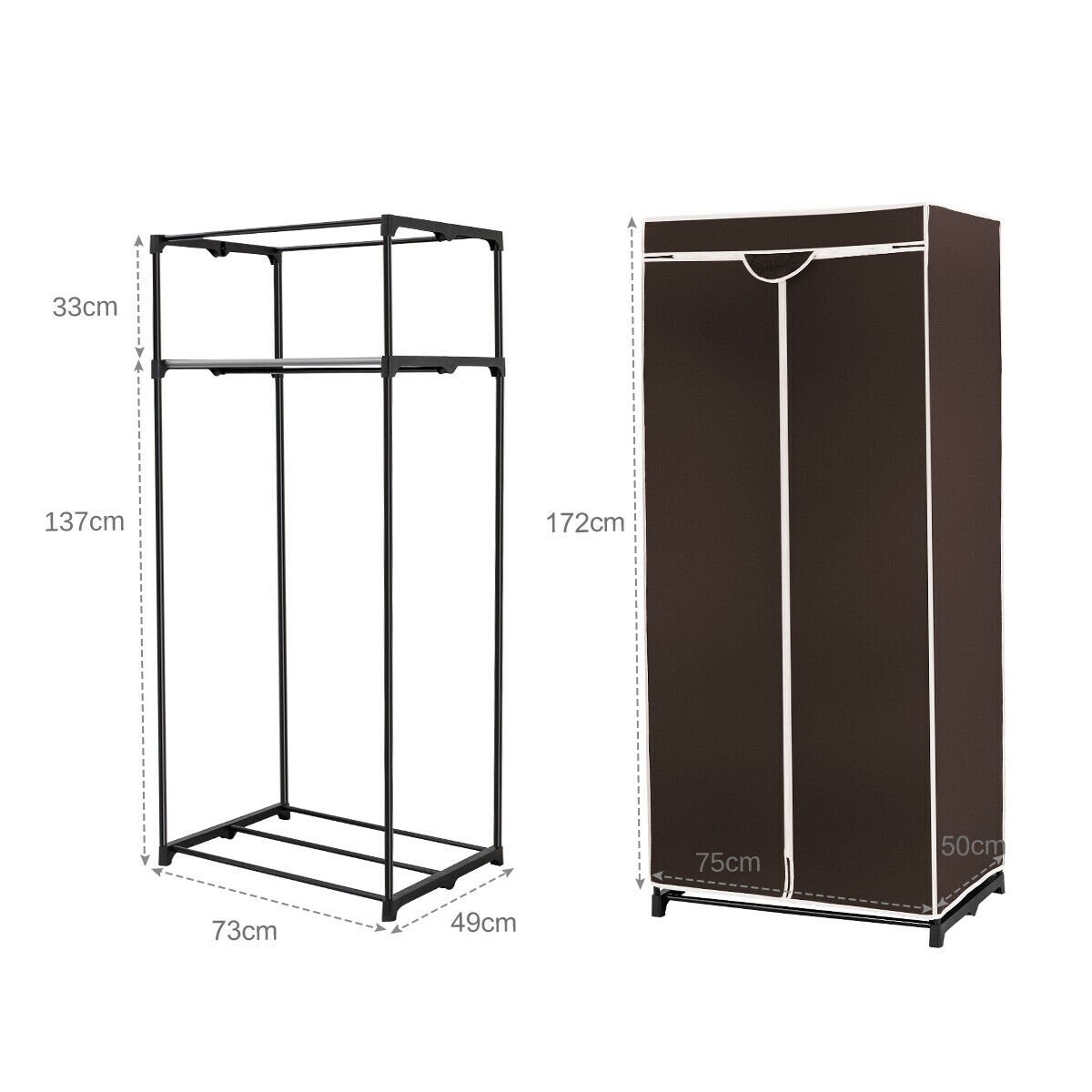 Single Canvas Wardrobe with Dust-proof Cover-Coffee