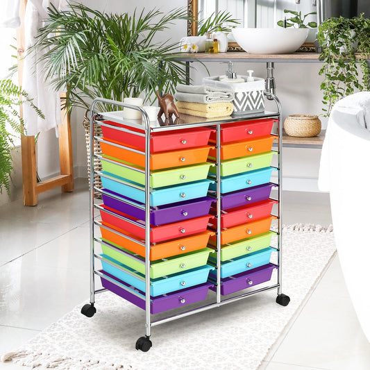 20 Drawers Storage Trolley with 4 Wheels for Beauty Salon-Rainbow