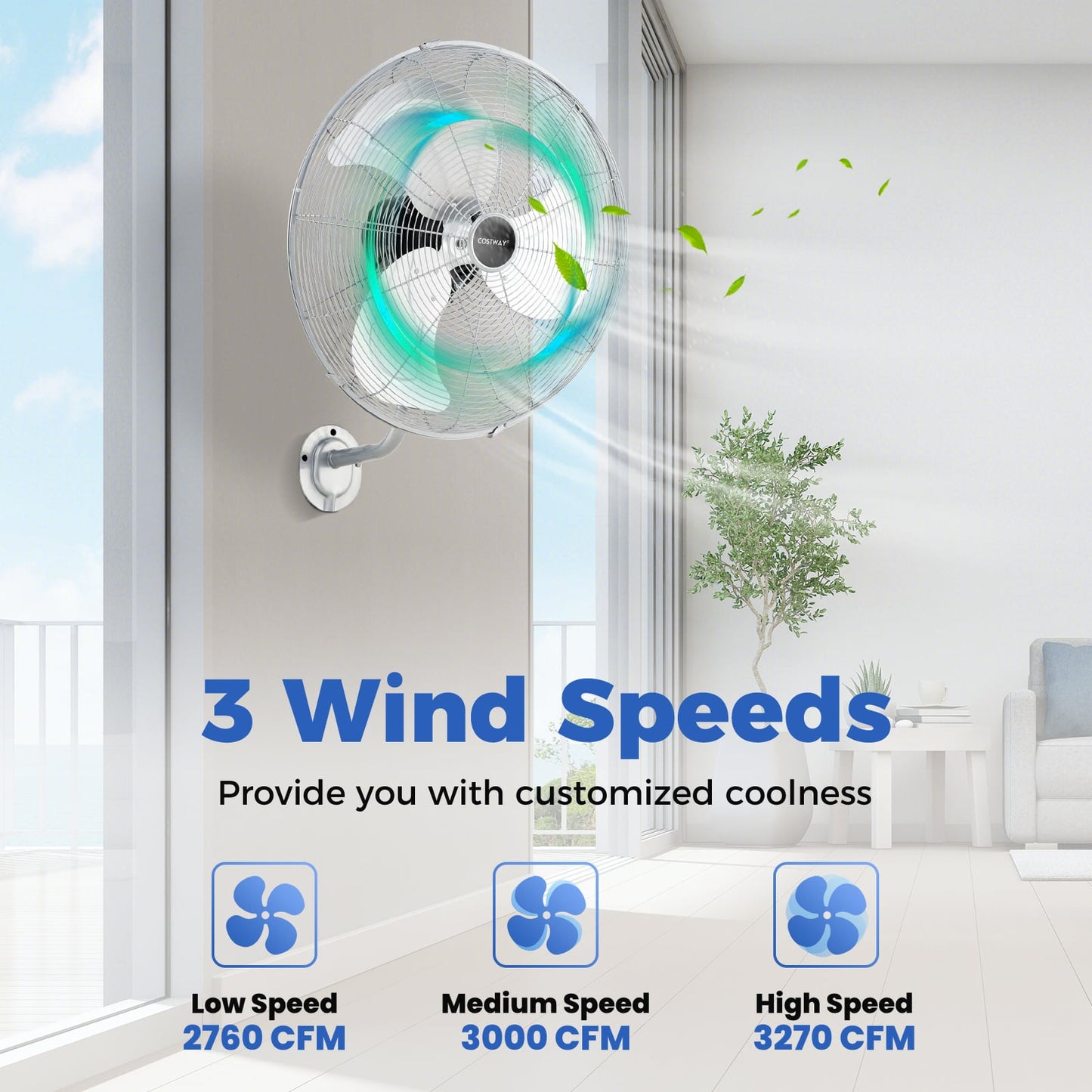 20 Inch Heavy Duty Metal Wall Mount Fan with 3 Fan Speeds-Silver