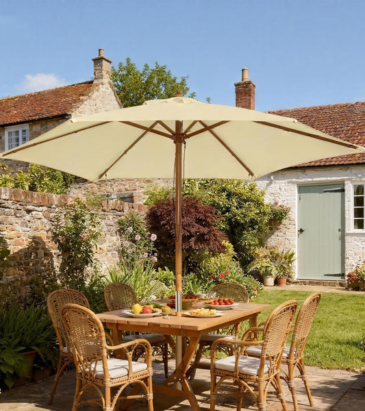 Outsunny 2.5m Wood Garden Parasol in Cream White, image 2