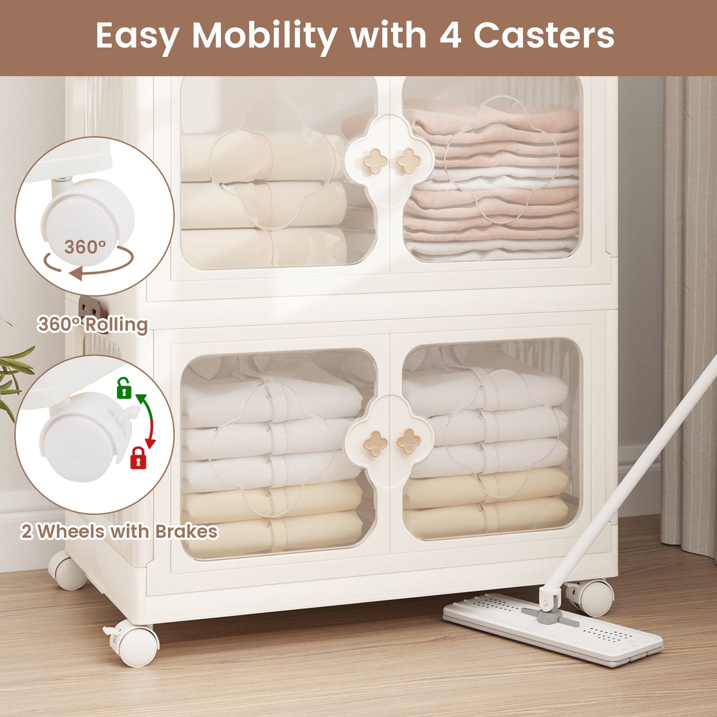 Stackable Storage Containers with Wheels and Lit-White-4-Tier