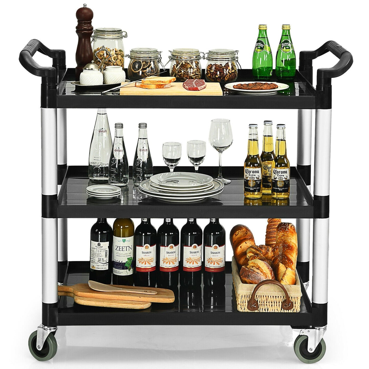3-Tier Multifunctional Utility Cart with Flexible Wheels