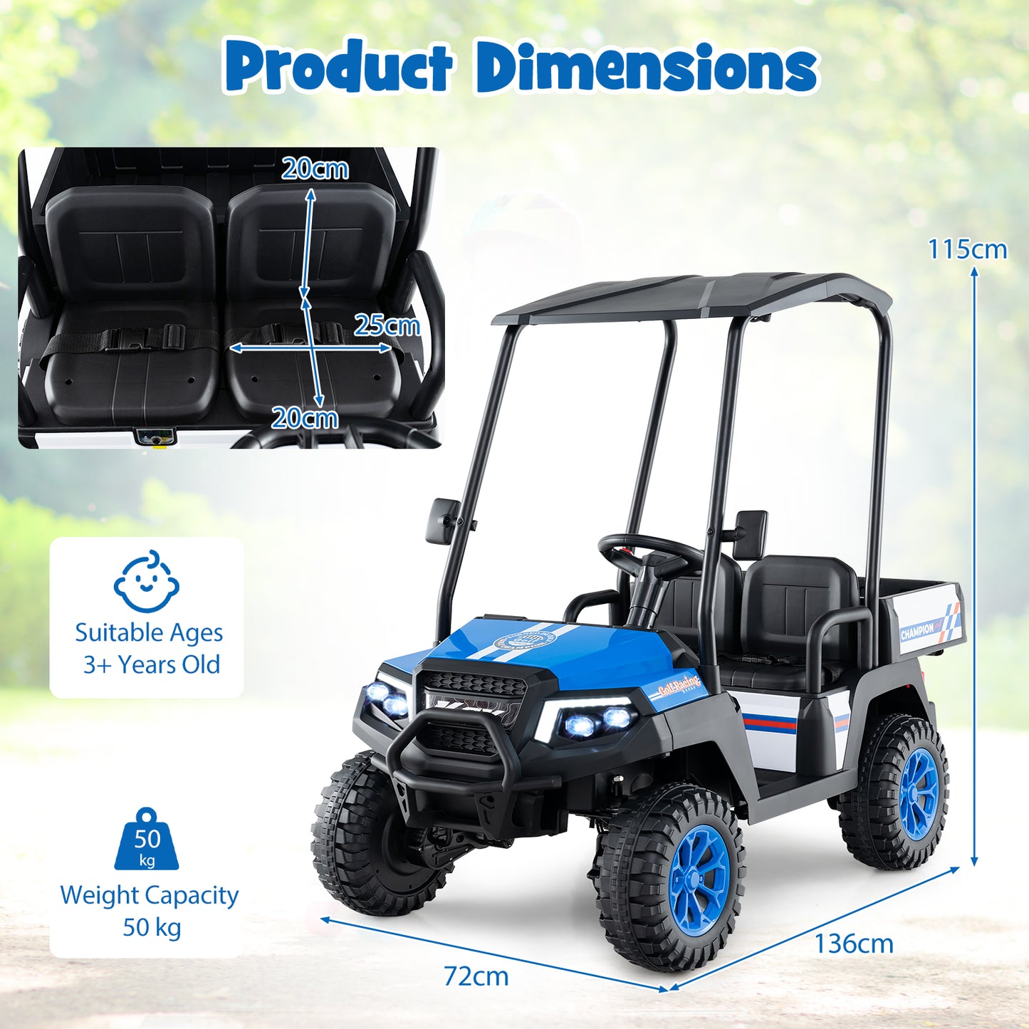 24V Kids Golf Cart 4WD 2 Seater Ride on Car with Dump Bed-Navy