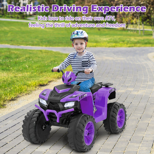 24V Ride-On ATV Toy Car with LED Lights and Wireless Connection-Purple
