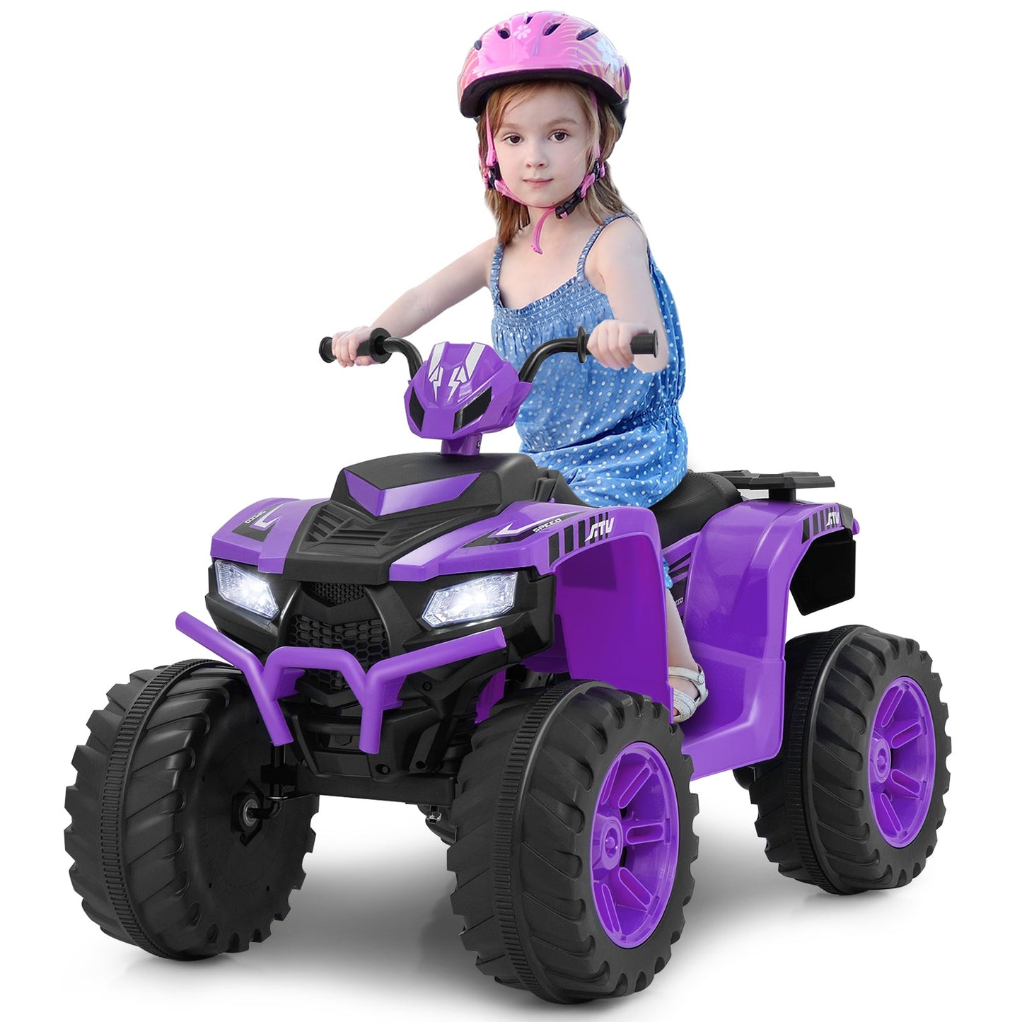 24V Ride-On ATV Toy Car with LED Lights and Wireless Connection-Purple