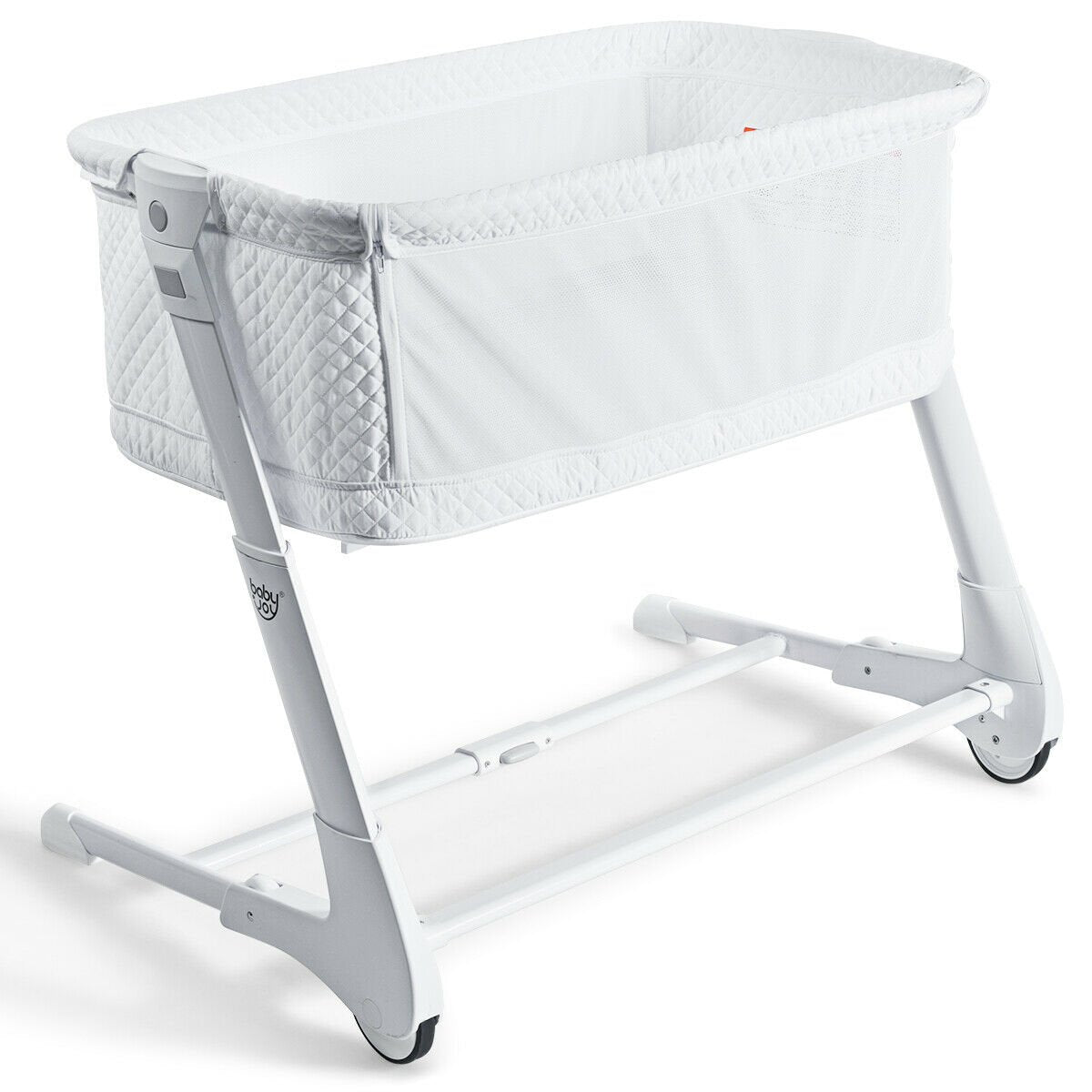 Baby Bedside with Washable Mattress and Breathable Mesh-White