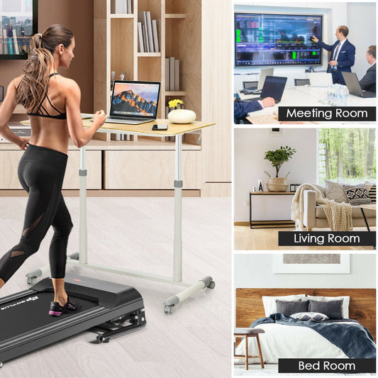 Height Adjustable Laptop Table with Wheels for Home and Office-Beige