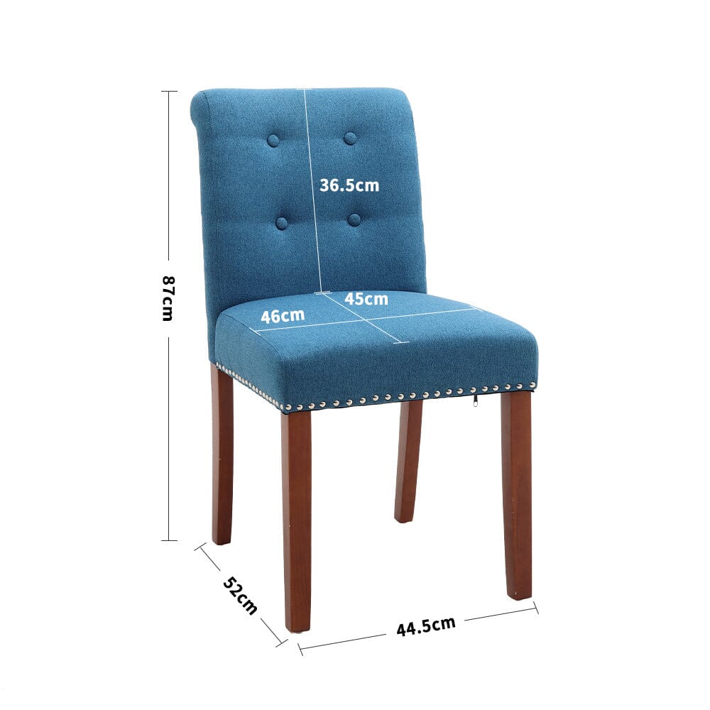 Set of 2 Contemporary Buttoned Accent Dining Chair Studded Rim Blue/Grey