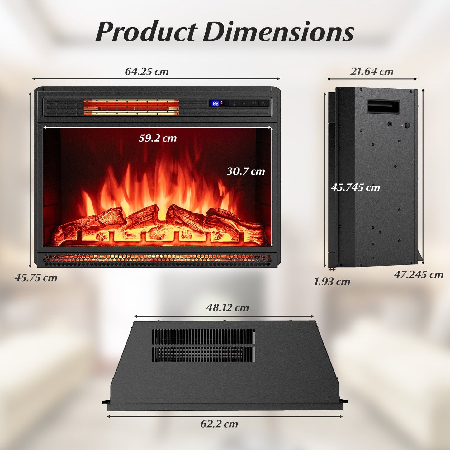 25 Inch Electric Fireplace Insert Recessed Infrared Fireplace Heater 900W/1800W