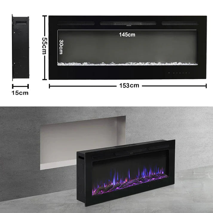 60 Inch Wall Mounted Fireplaces 1500W Insert Modern Electric Fireplace Heater