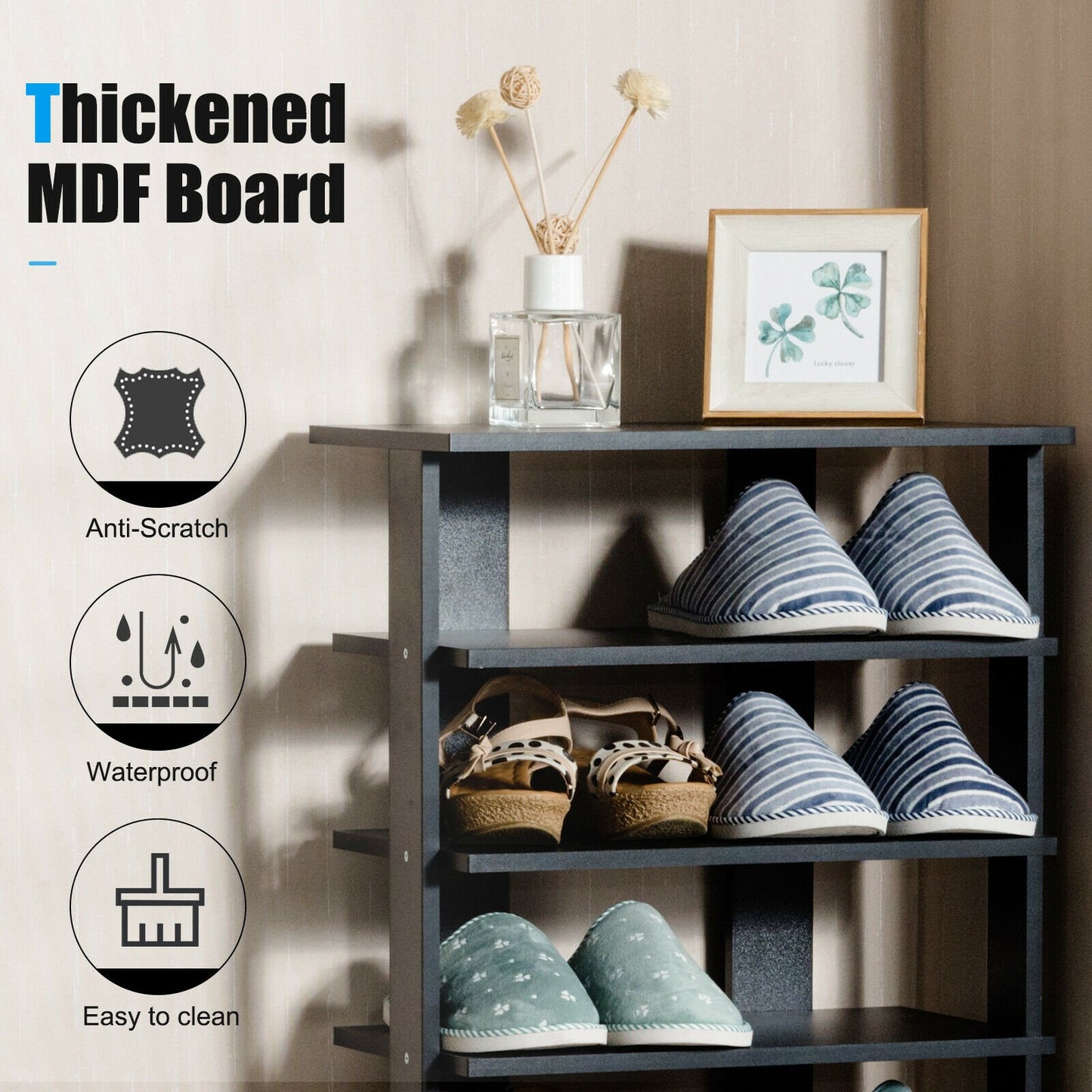 Extra Wide Wooden Vertical Shoe Rack with 7 Shelves-Black