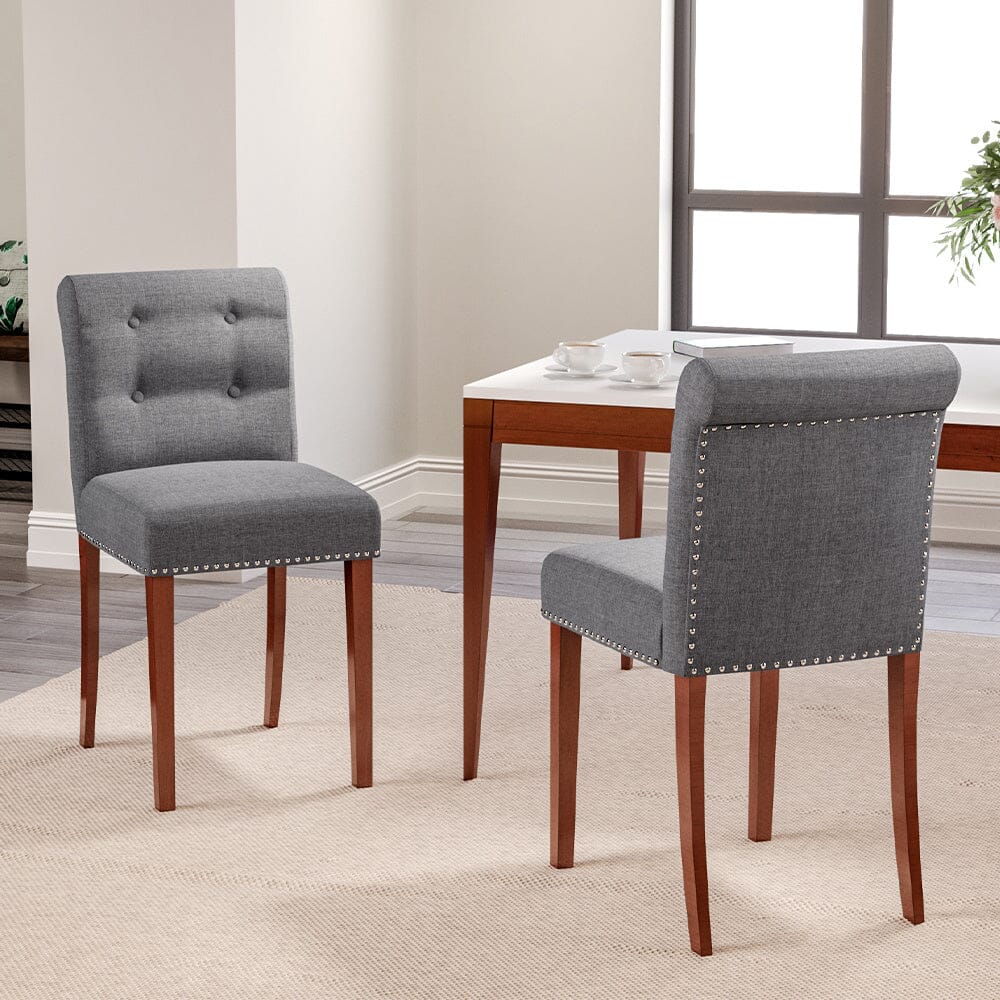 Set of 2 Contemporary Buttoned Accent Dining Chair Studded Rim Blue/Grey
