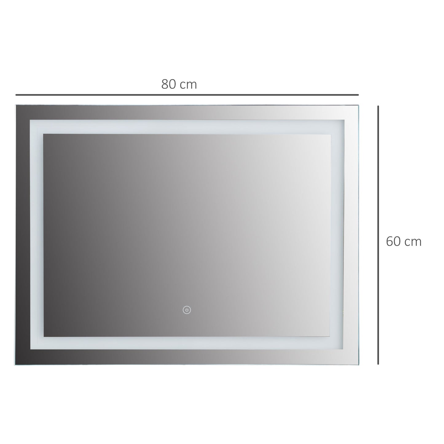 Kleankin 80x60cm Lustro łazienkowe LED montowane na ścianie Lampa toaletkowa podświetlana z przełącznikiem dotykowym Akcesoria do wyposażenia domu