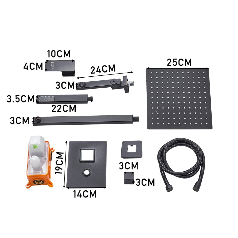 Sliver/Black Chrome Plated Square Concealed Showerhead and Handshower Mixer Set